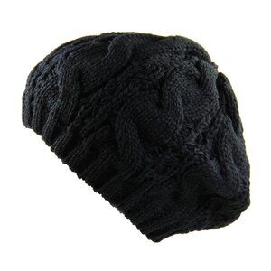 7362 Ladies Cable Knit Beret (black)